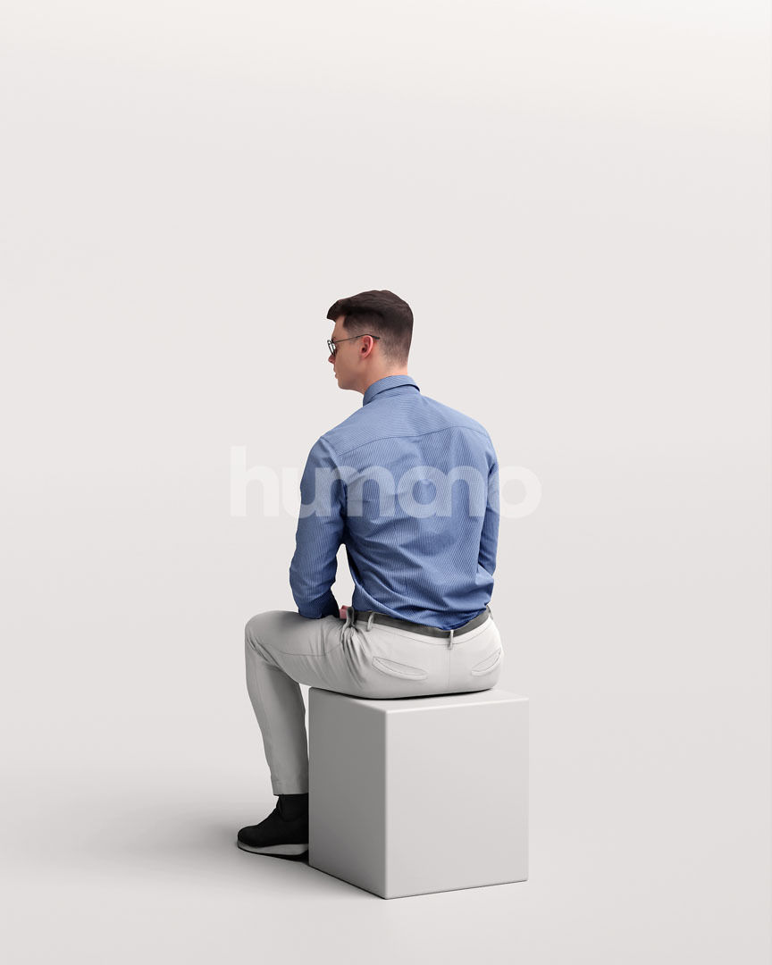 Humano business man sitting - office conference cafe -05729-25 3D model_4
