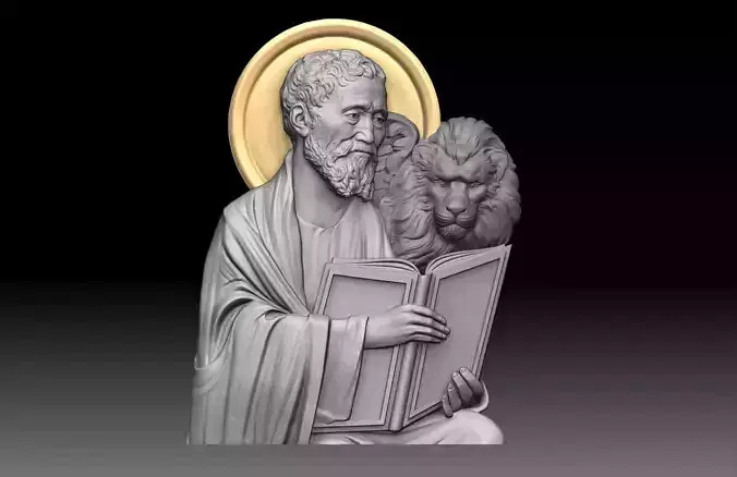 Saint Mark the Evangelist and lion 3D print model