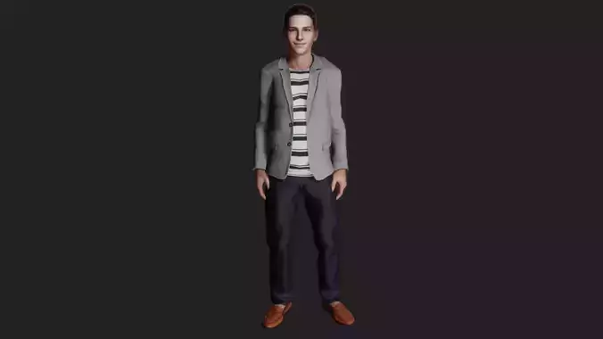 Realistic 3D Model of a Smiling Youth in Casual Attire