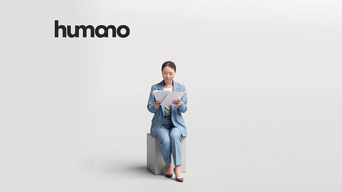 Humano business woman sitting working - office -08352-82 3D model