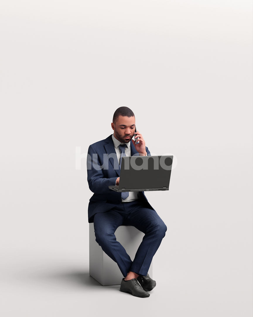 Humano business man sitting working - office -06347-91 3D model_1