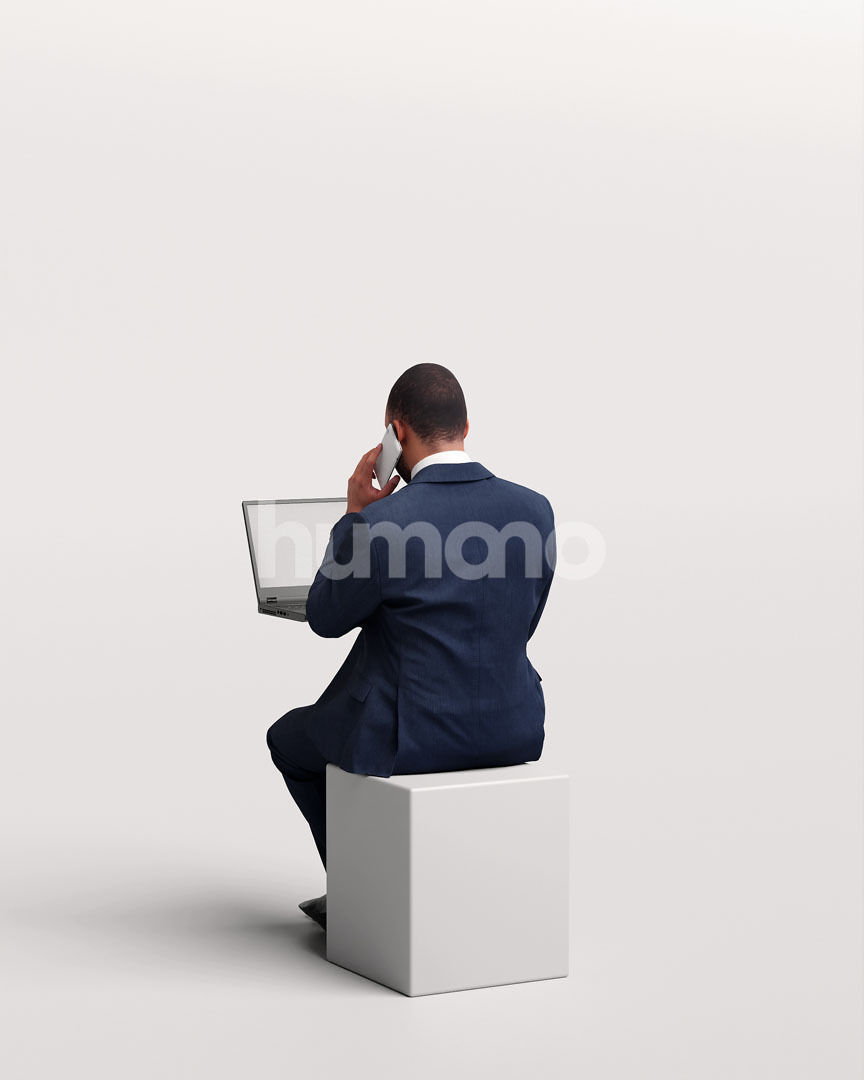 Humano business man sitting working - office -06347-91 3D model_3
