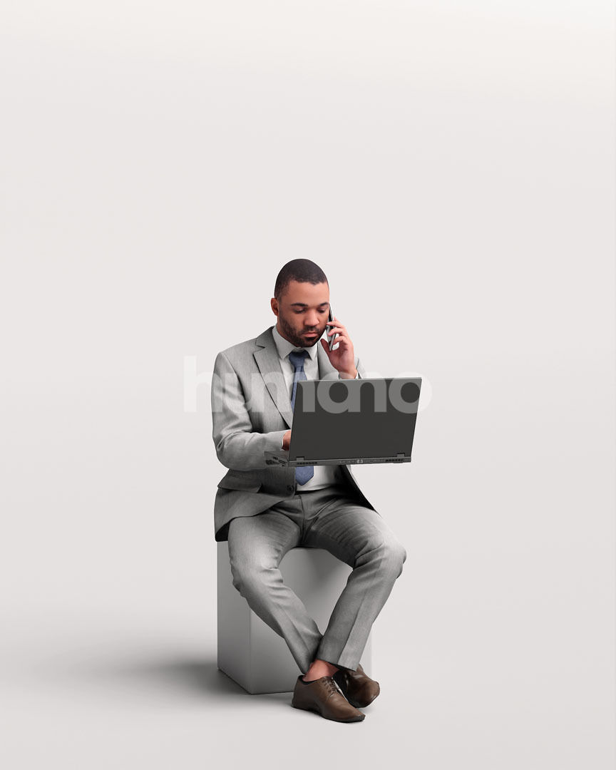 Humano business man sitting working - office -06347-91 3D model_8