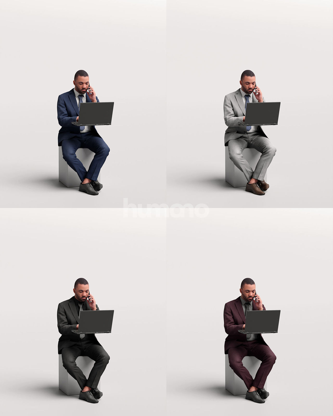 Humano business man sitting working - office -06347-91 3D model_12