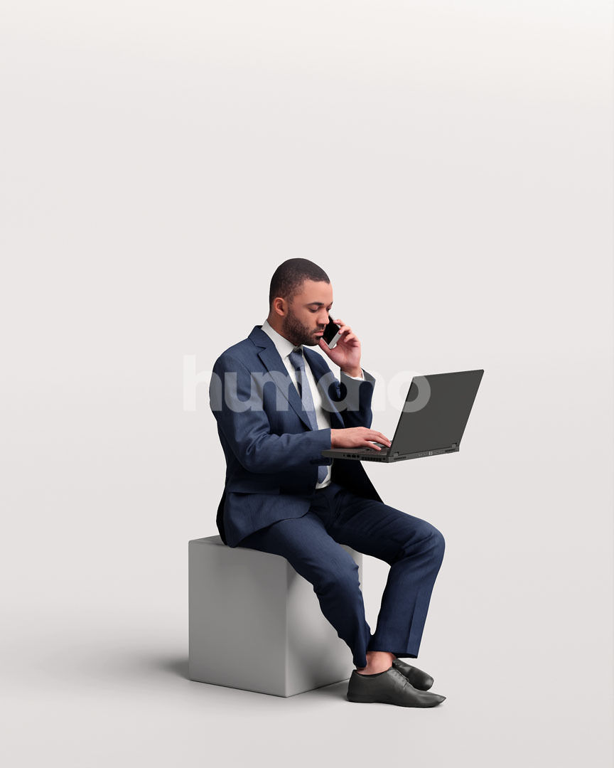 Humano business man sitting working - office -06347-91 3D model_2