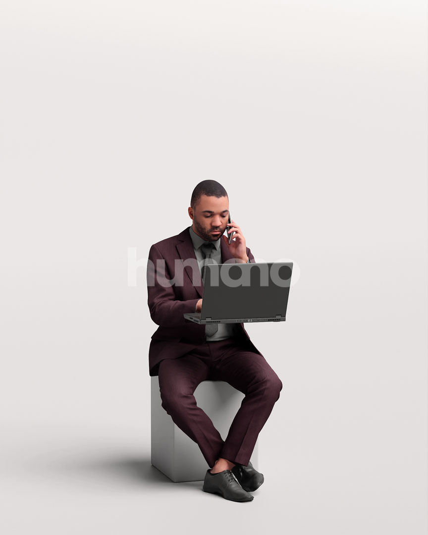 Humano business man sitting working - office -06347-91 3D model_10