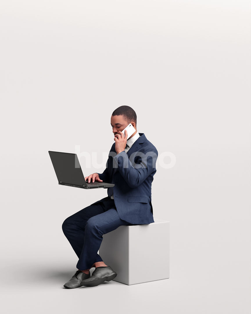 Humano business man sitting working - office -06347-91 3D model_4