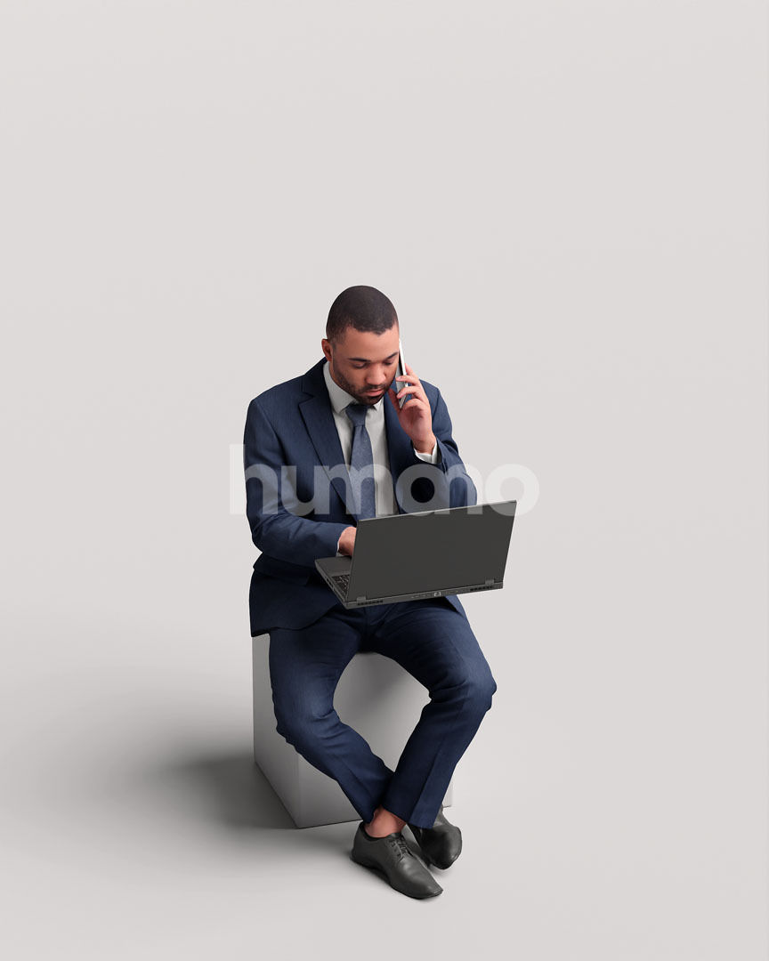 Humano business man sitting working - office -06347-91 3D model_7