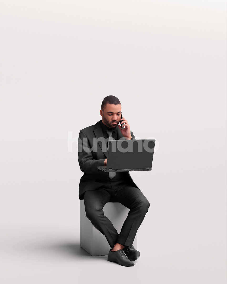 Humano business man sitting working - office -06347-91 3D model_9