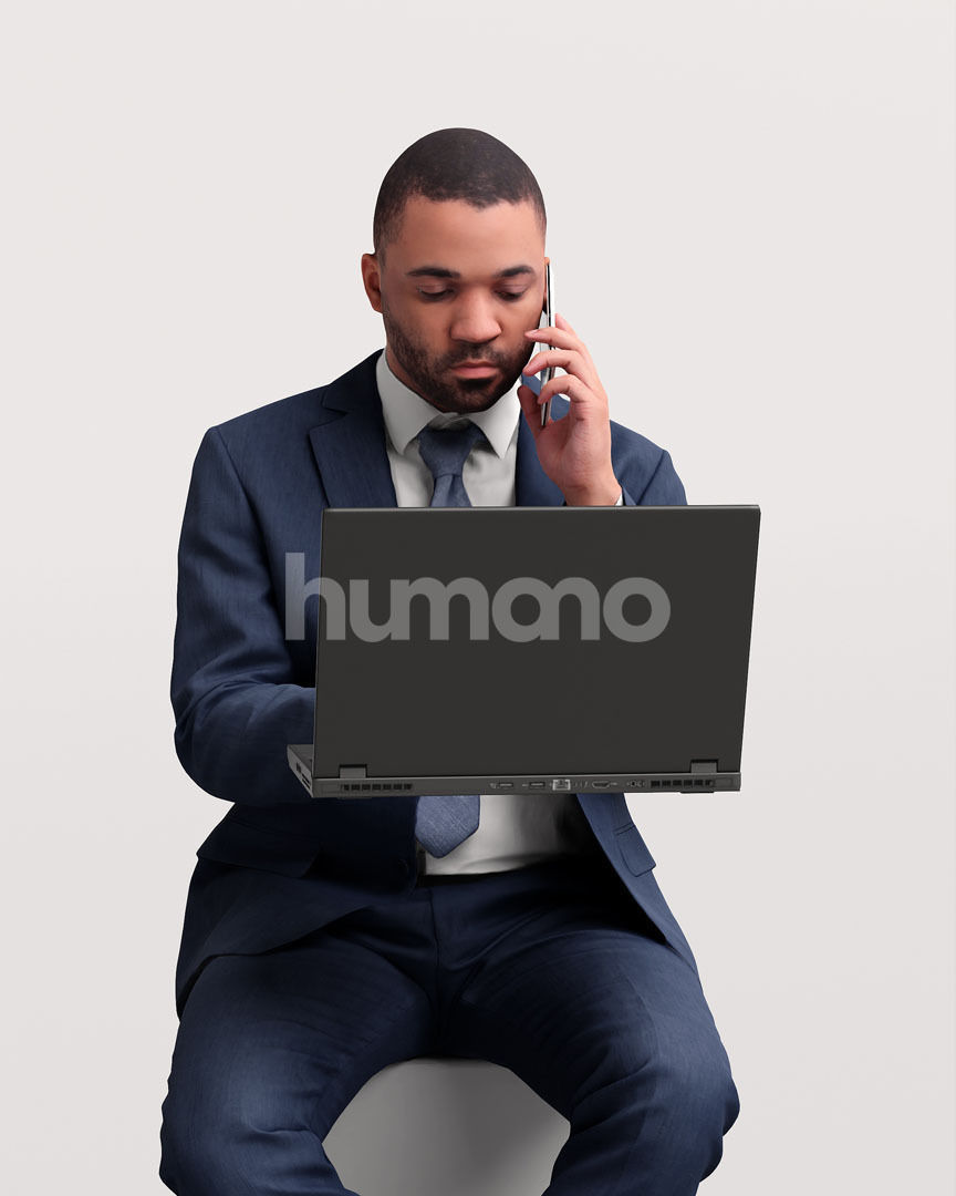 Humano business man sitting working - office -06347-91 3D model_5