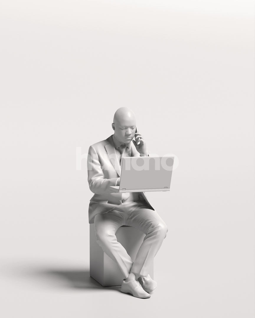 Humano business man sitting working - office -06347-91 3D model_11