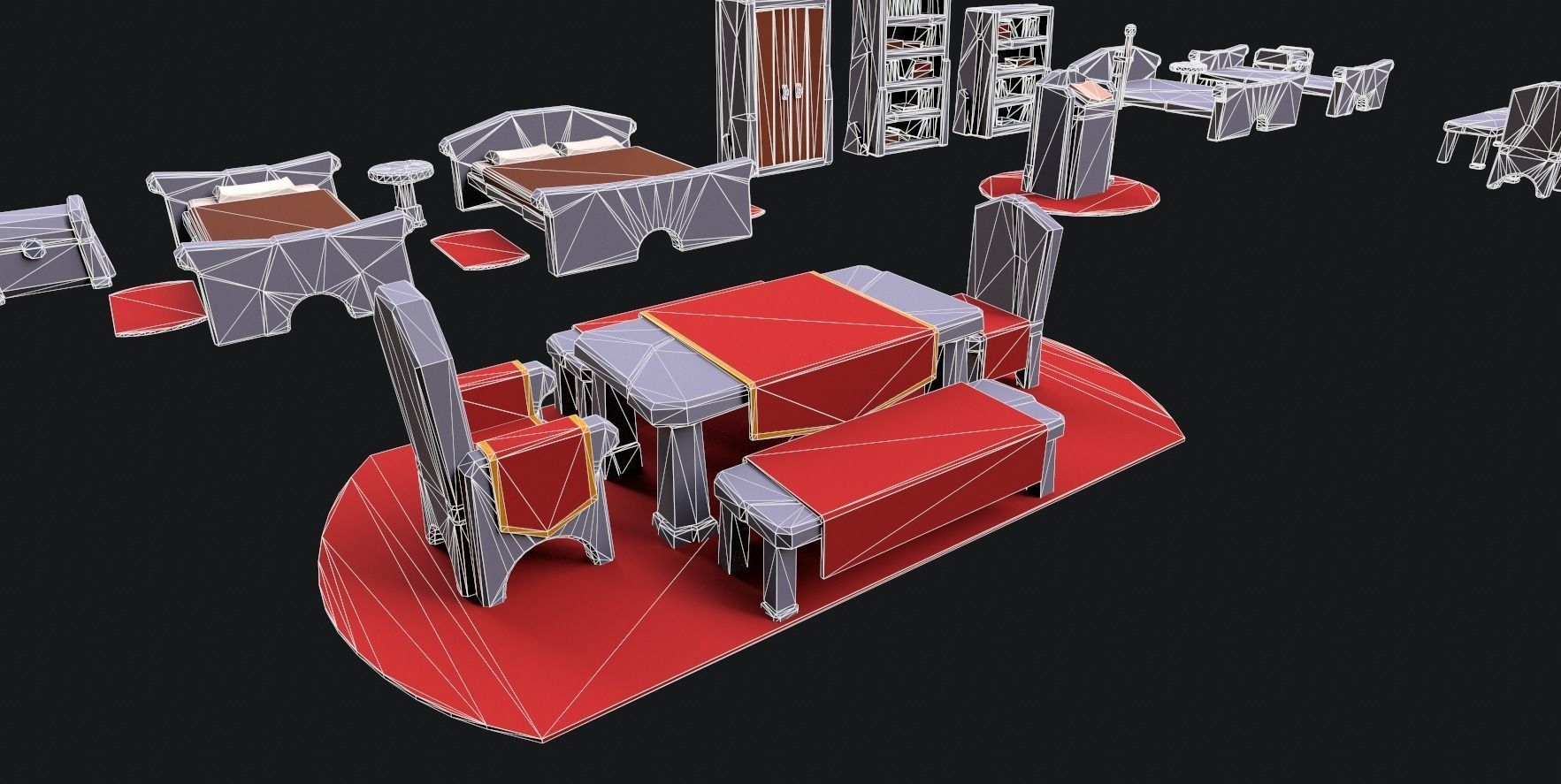 Medieval Stone Furniture Low-poly 3D model_12