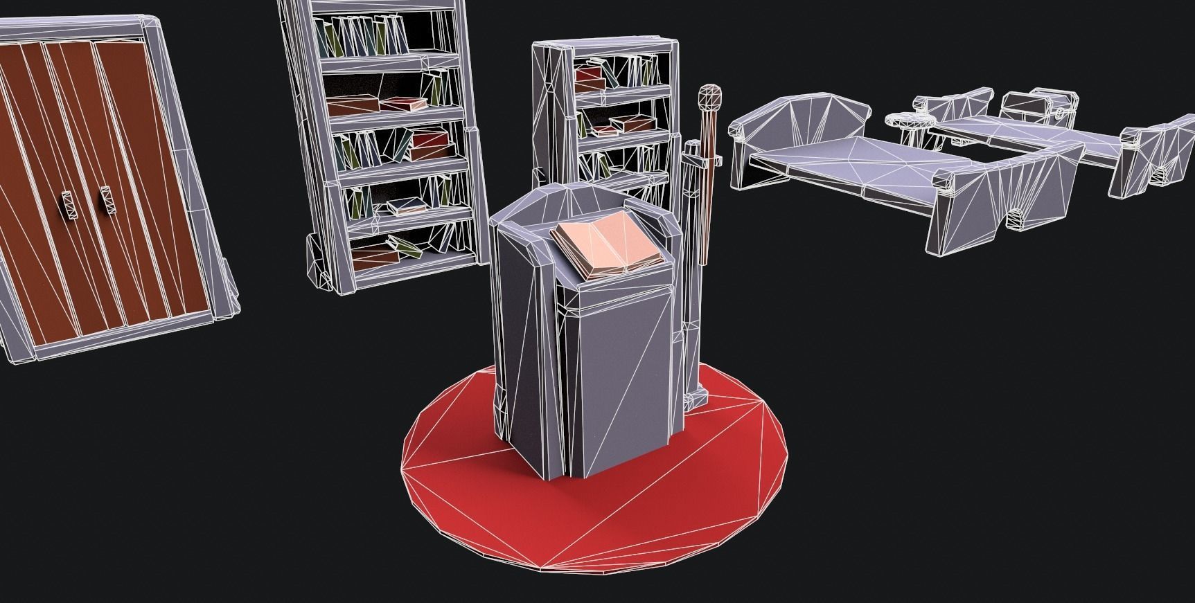 Medieval Stone Furniture Low-poly 3D model_14