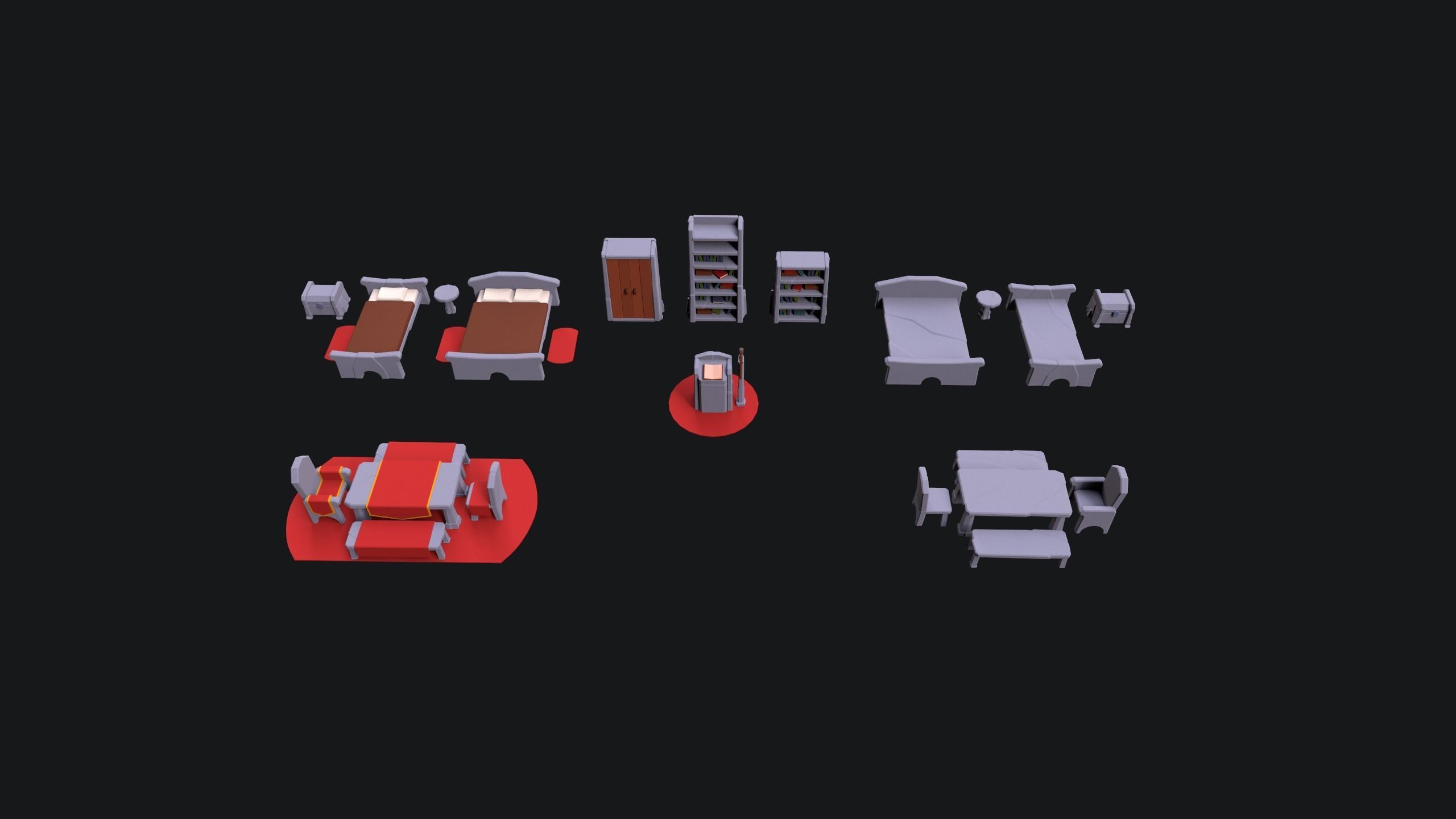 Medieval Stone Furniture Low-poly 3D model_2