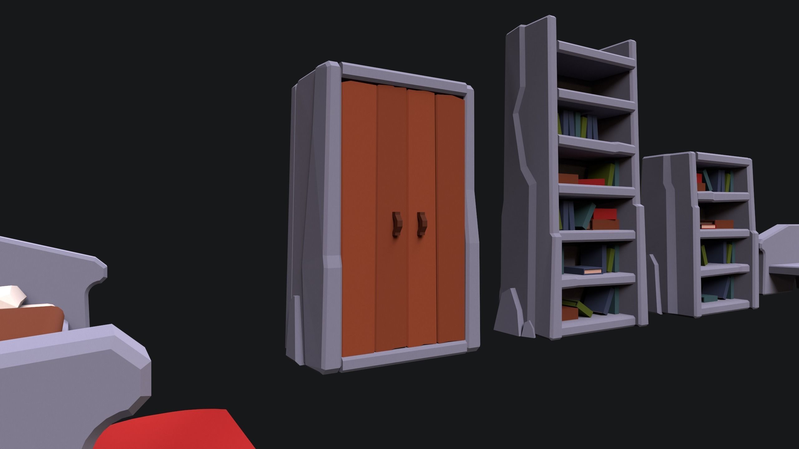 Medieval Stone Furniture Low-poly 3D model_9