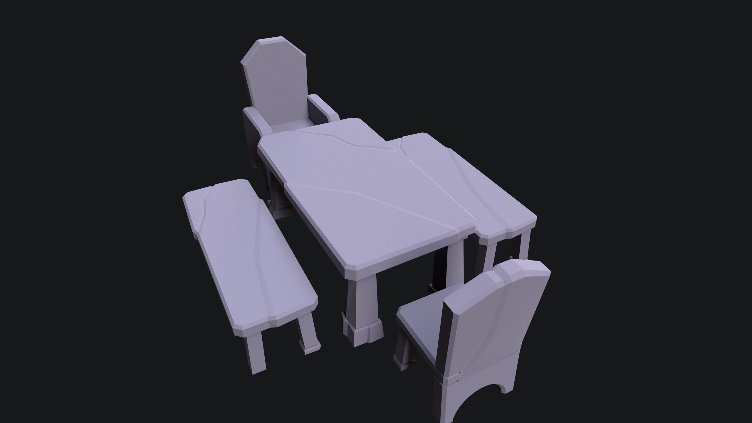 Medieval Stone Furniture Low-poly 3D model_5