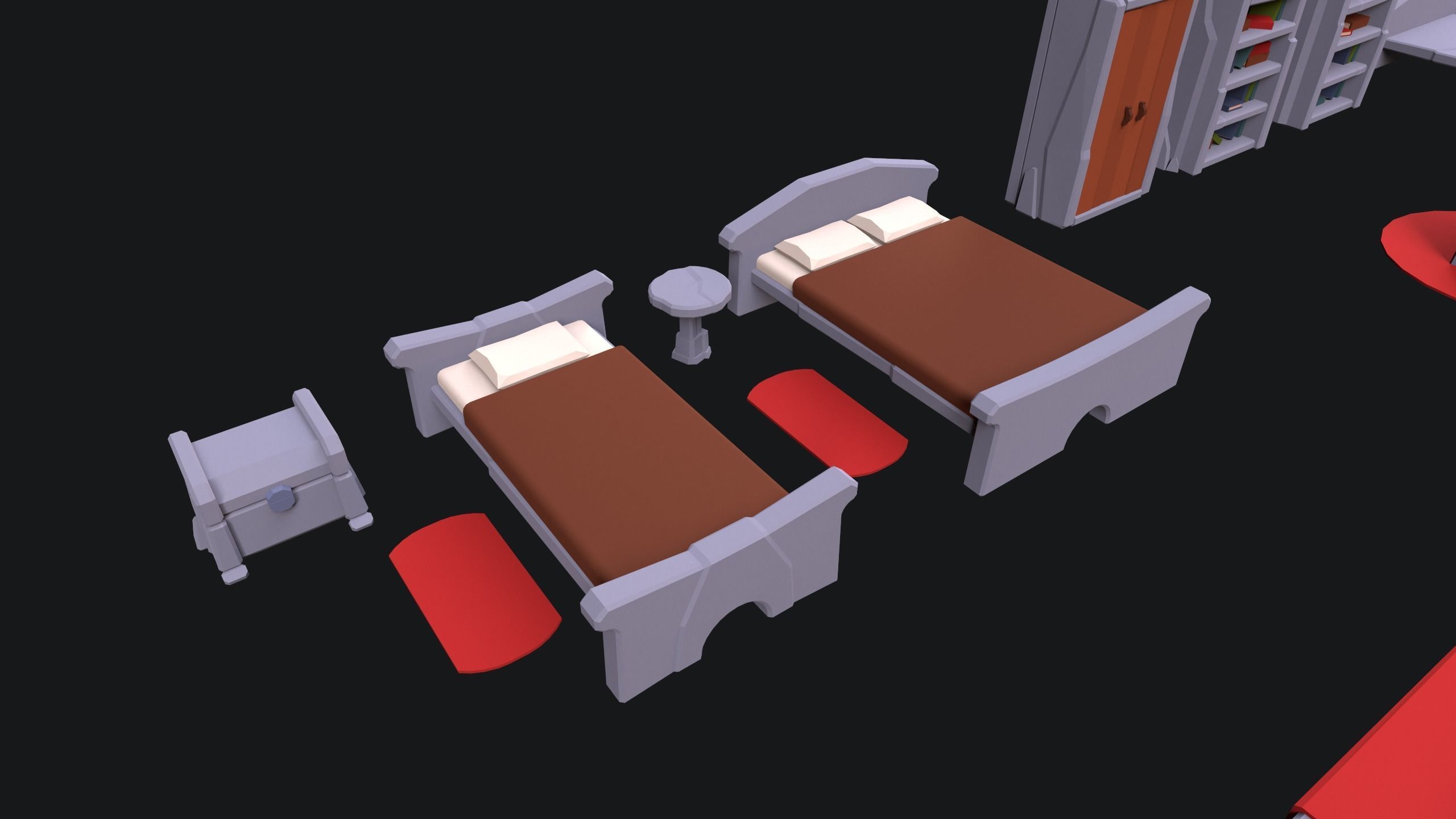 Medieval Stone Furniture Low-poly 3D model_6