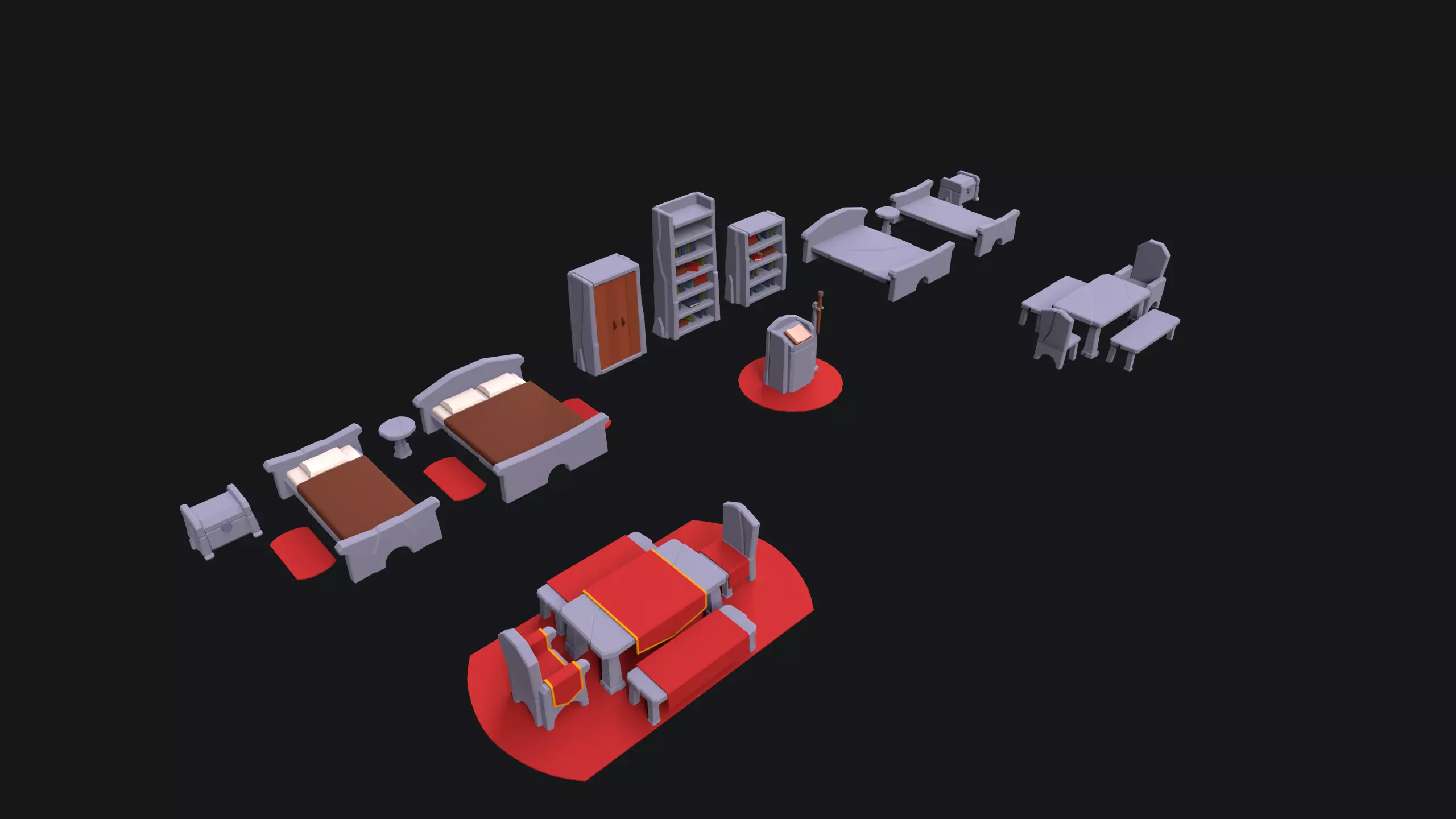 Medieval Stone Furniture Low-poly 3D model_0