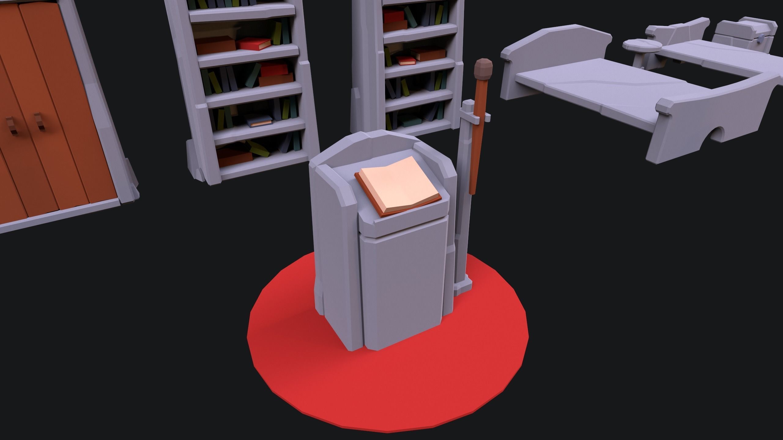 Medieval Stone Furniture Low-poly 3D model_10