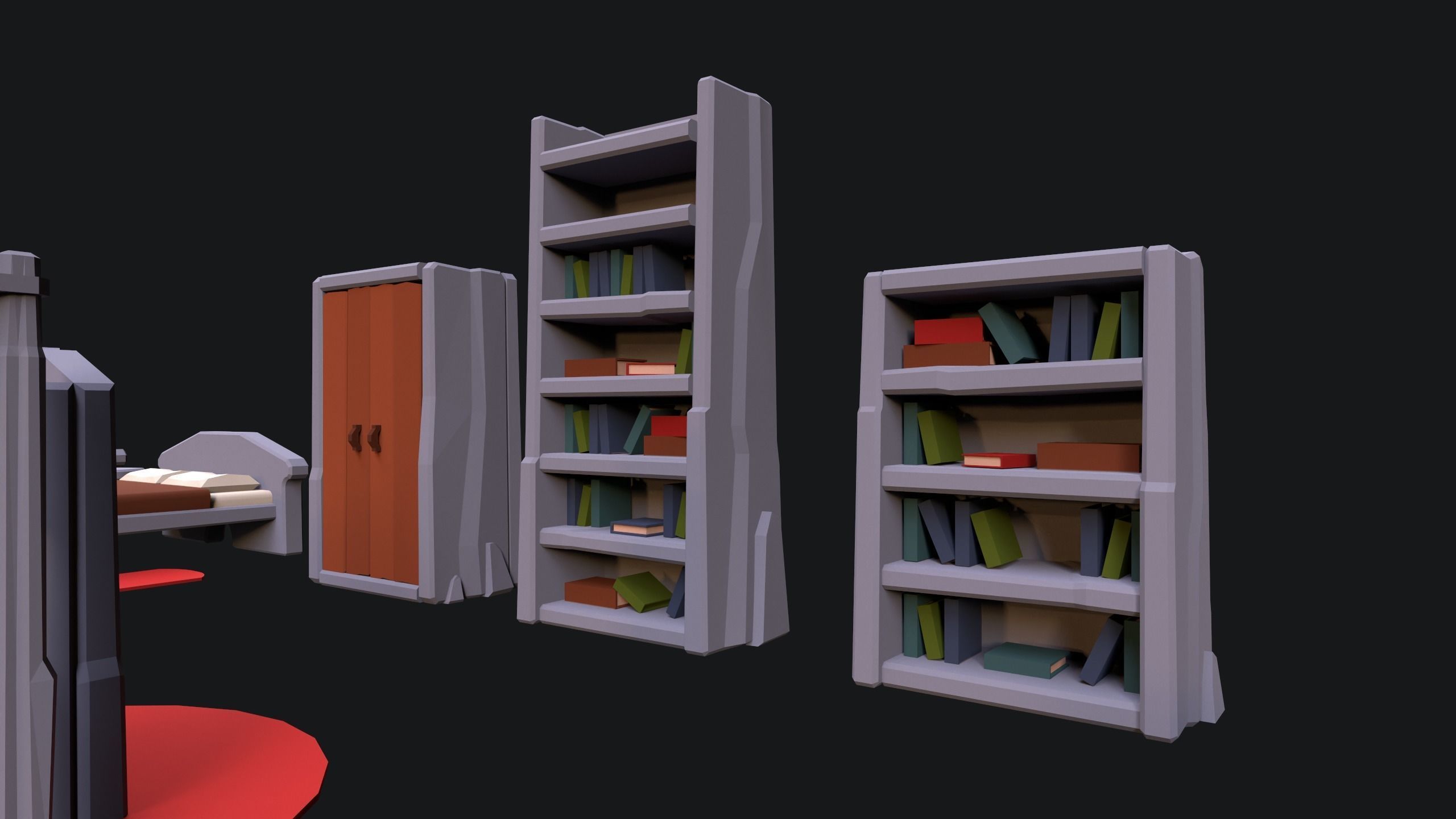 Medieval Stone Furniture Low-poly 3D model_11