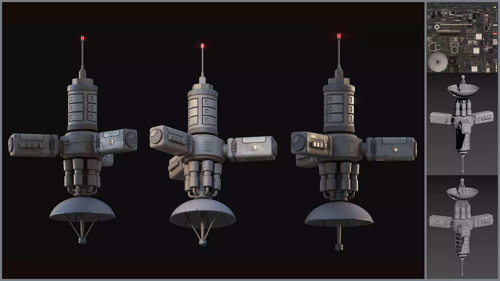 Simple Stylized Satellite Low-poly 3D model_0