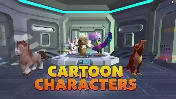 Animated Cartoon Characters With Playful Motion Low-poly 3D model