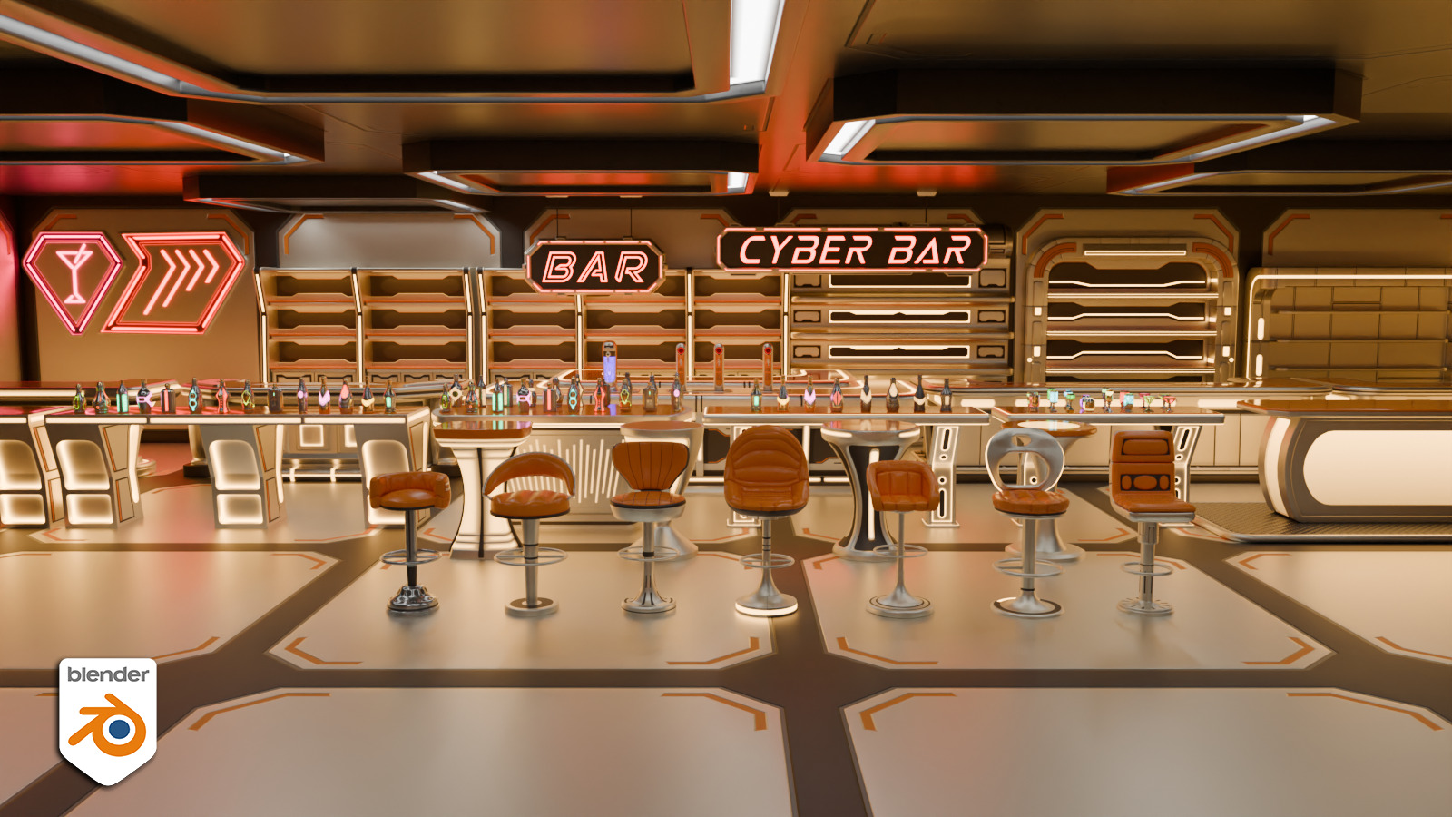 Cyber bar sci fi furniture and neon signs Low-poly 3D model_13