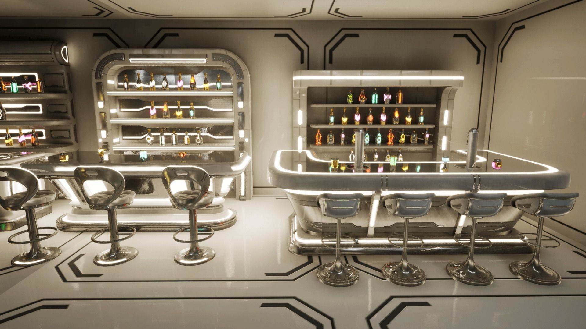 Cyber bar sci fi furniture and neon signs Low-poly 3D model_3