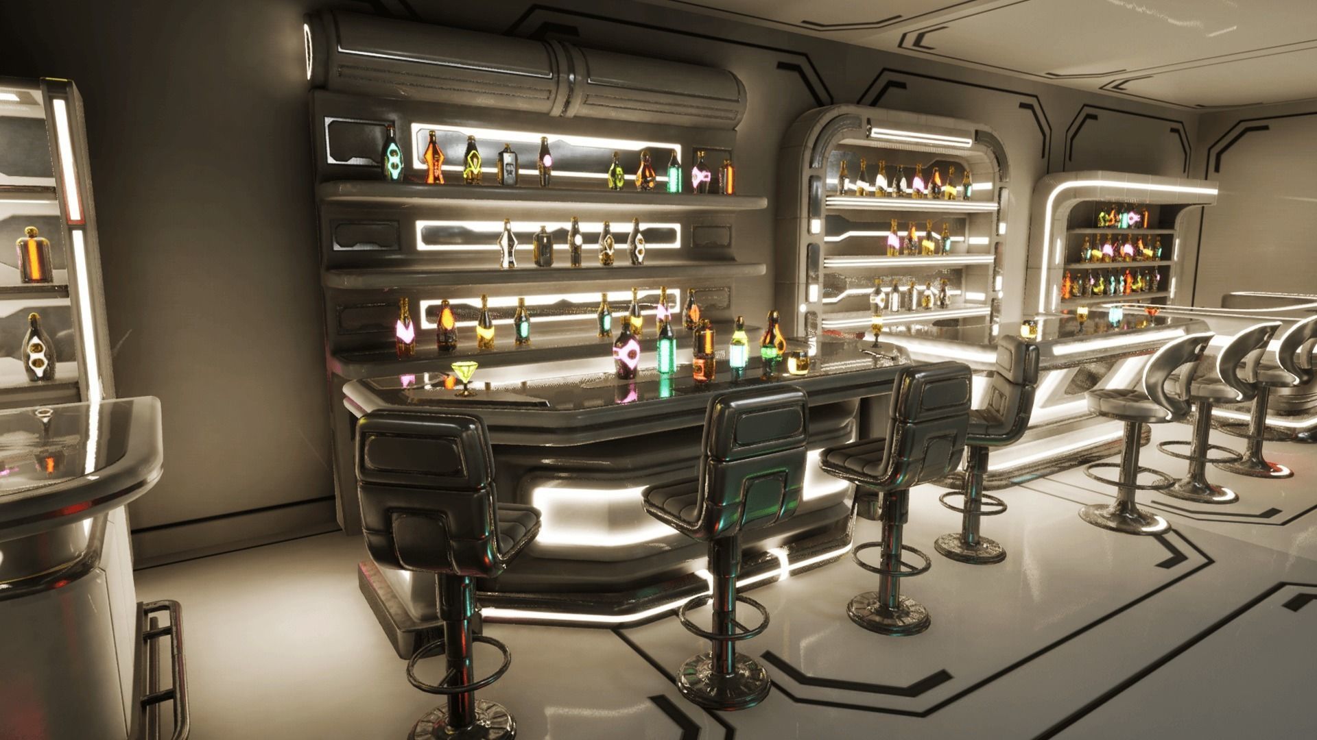 Cyber bar sci fi furniture and neon signs Low-poly 3D model_4