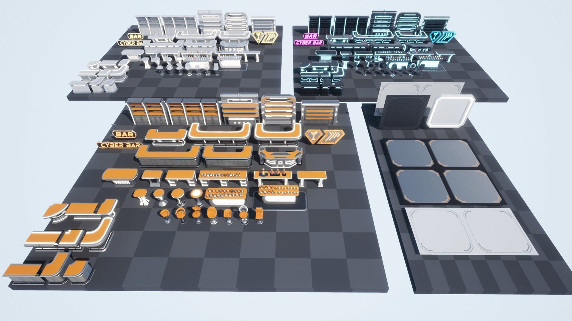 Cyber bar sci fi furniture and neon signs Low-poly 3D model_15