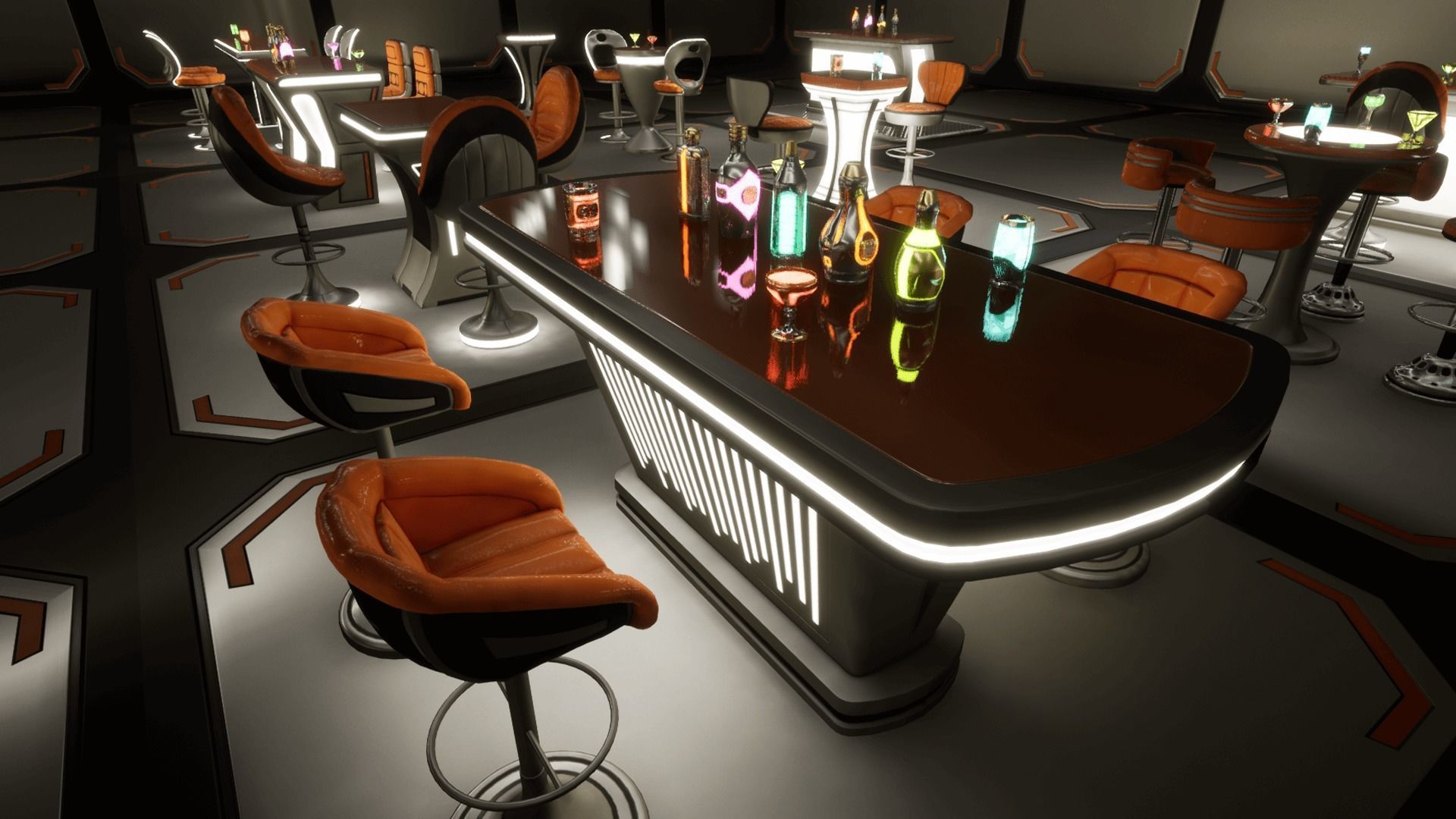 Cyber bar sci fi furniture and neon signs Low-poly 3D model_11