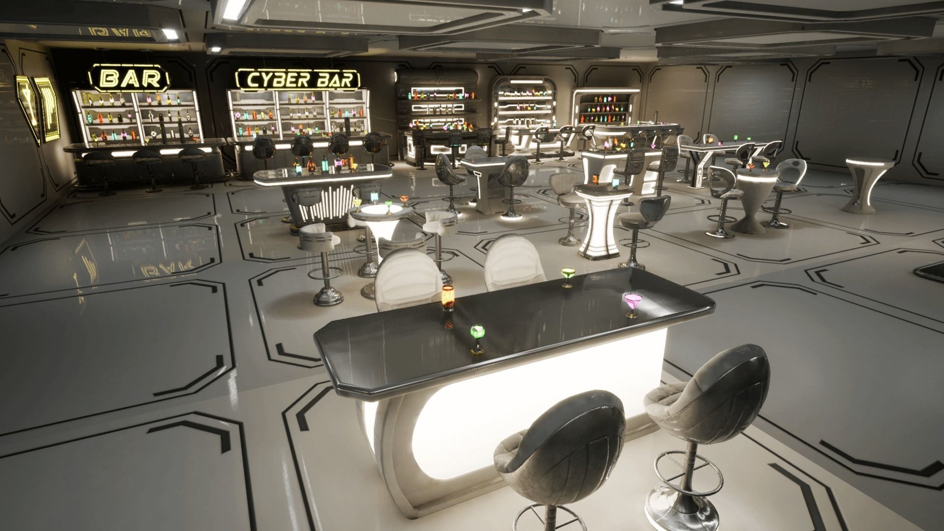 Cyber bar sci fi furniture and neon signs Low-poly 3D model_5