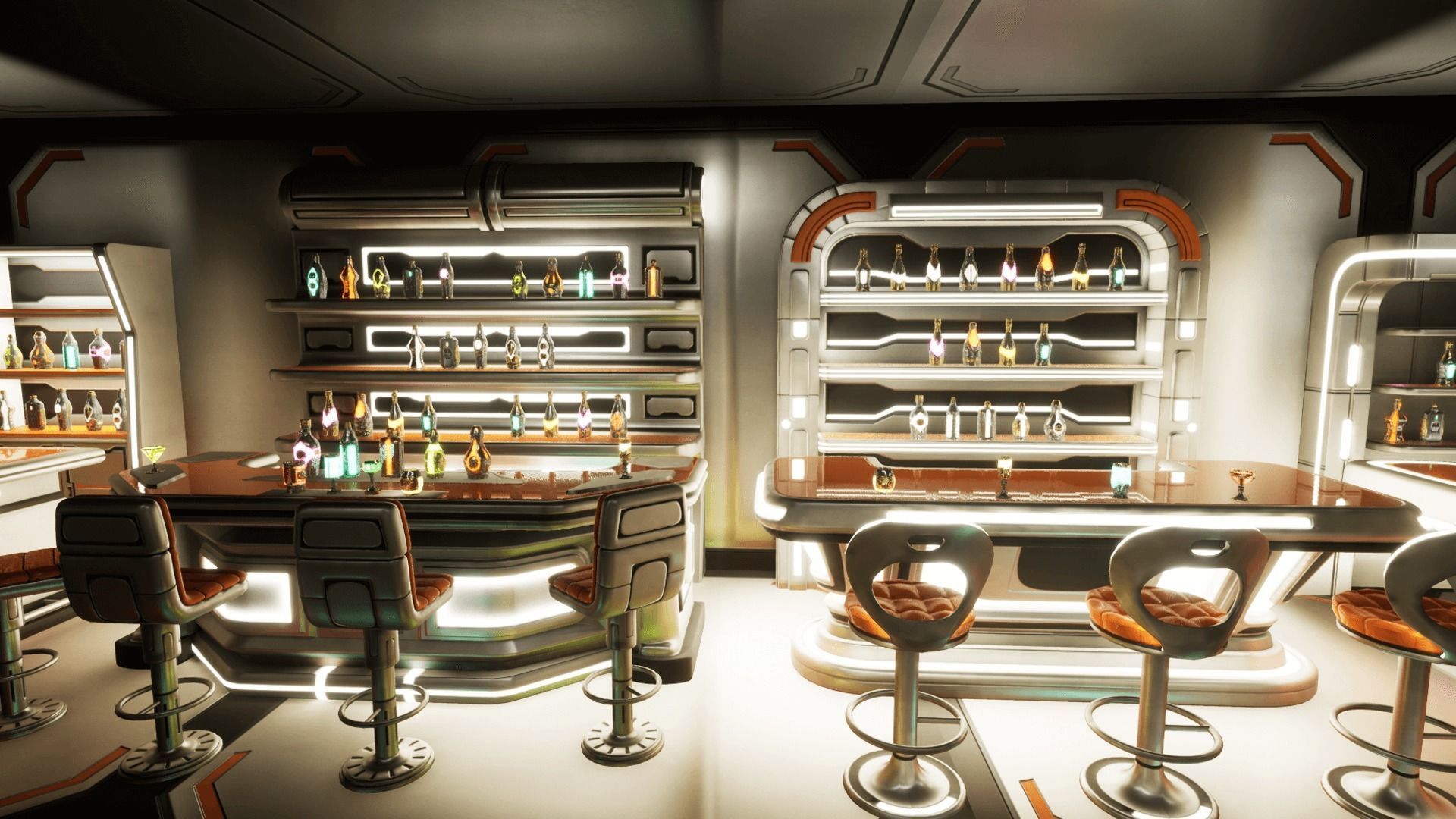 Cyber bar sci fi furniture and neon signs Low-poly 3D model_10