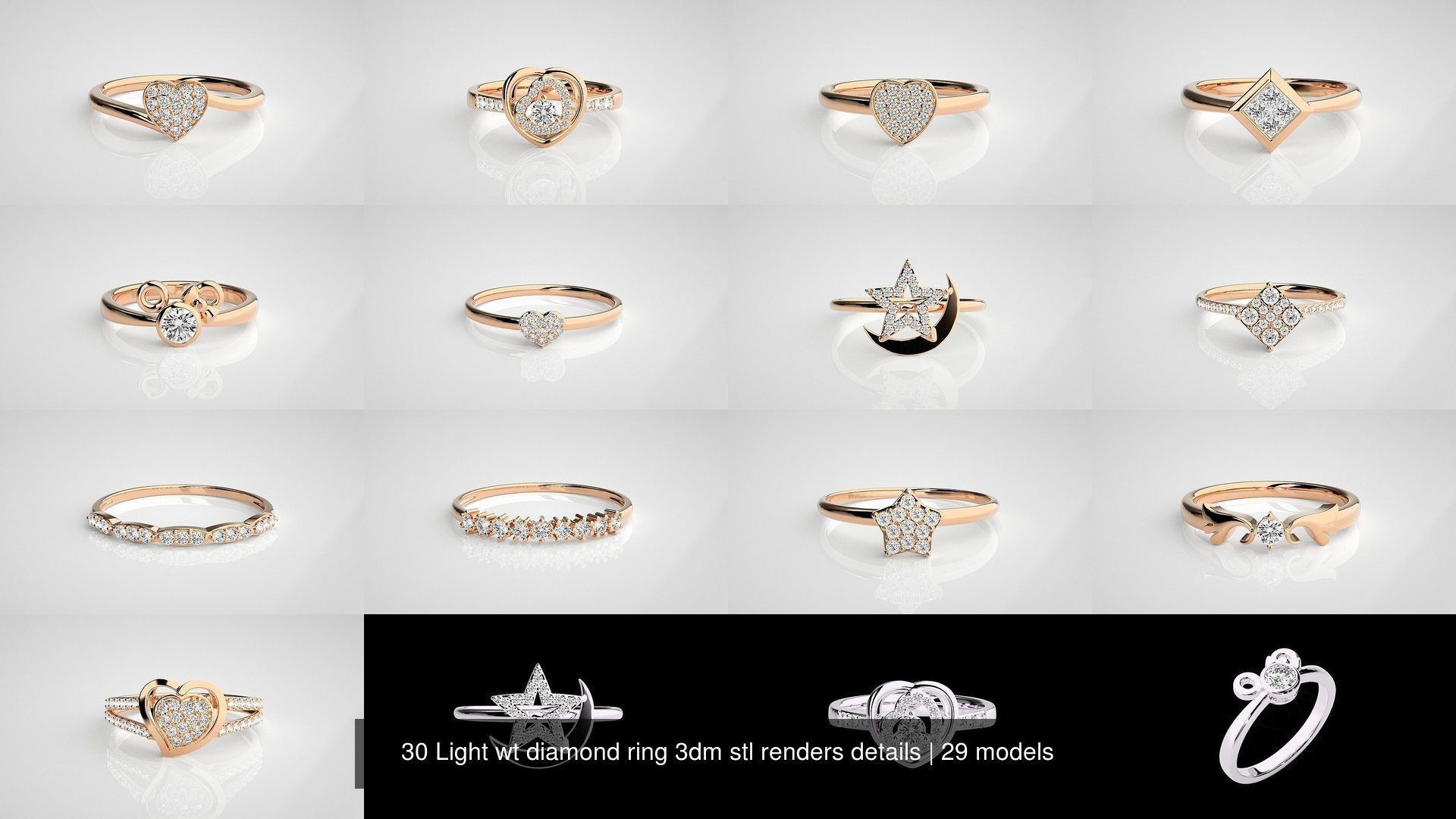 30 Light wt diamond ring 3dm stl renders details 3D Model Collection_3