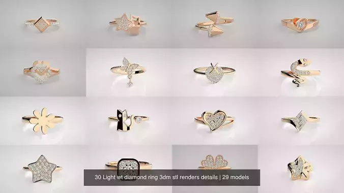 30 Light wt diamond ring 3dm stl renders details 3D Model Collection