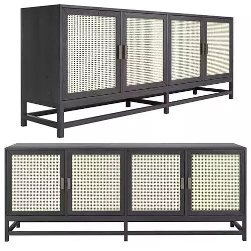 Tropical Indonesian Dark Wood  and Rattan  Sideboard