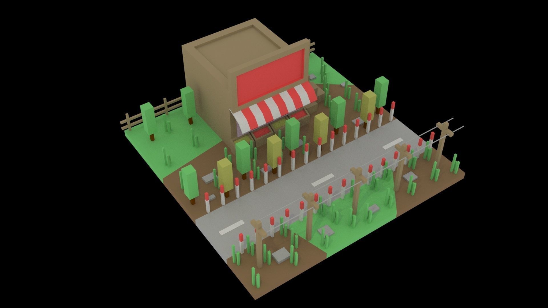 Low Poly Game Ready Town Market Low-poly 3D model_3