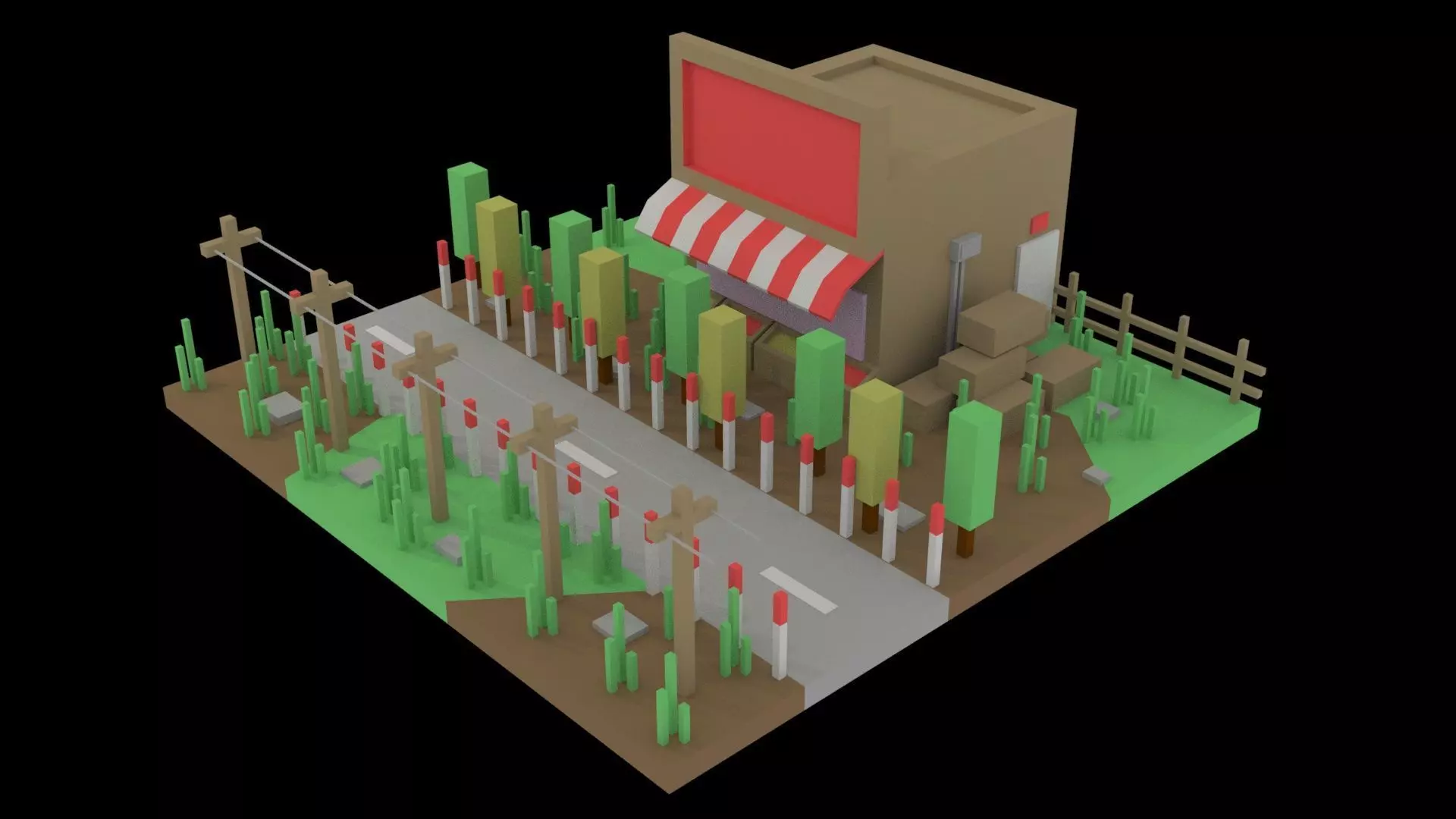 Low Poly Game Ready Town Market Low-poly 3D model_0