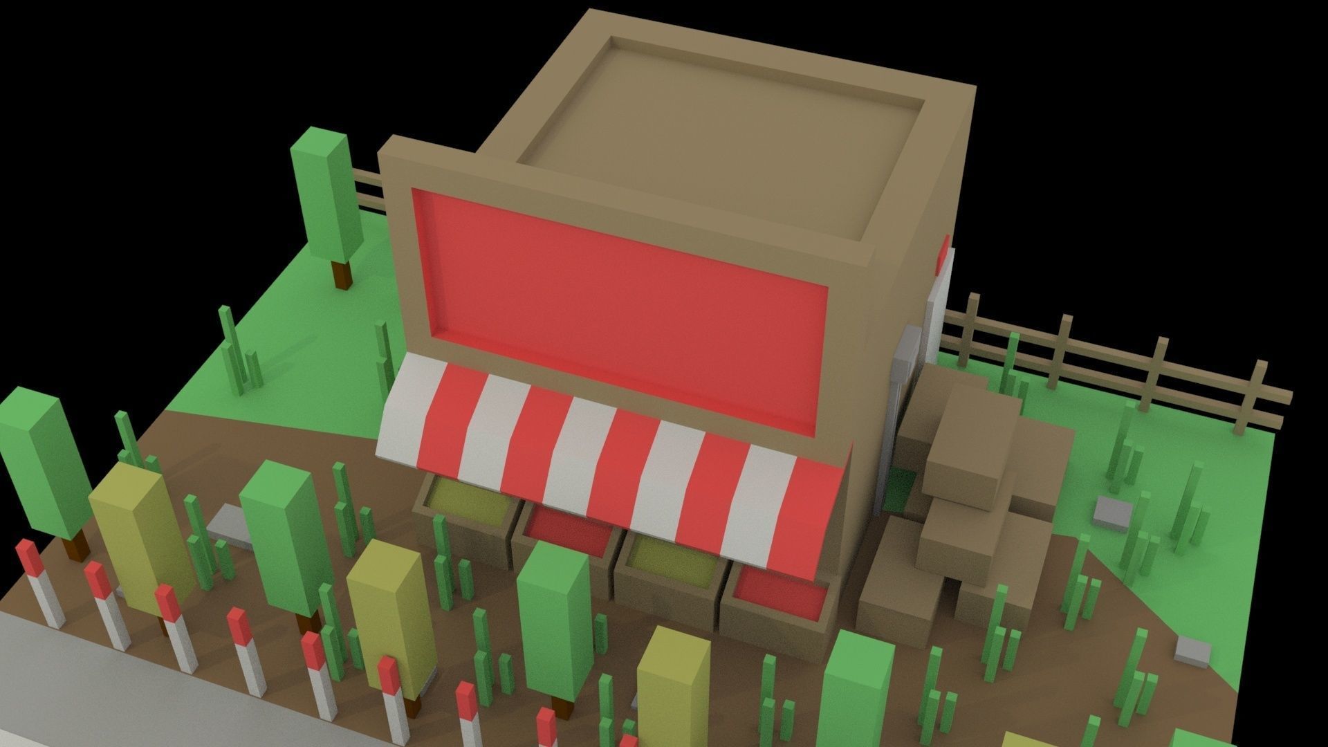 Low Poly Game Ready Town Market Low-poly 3D model_9