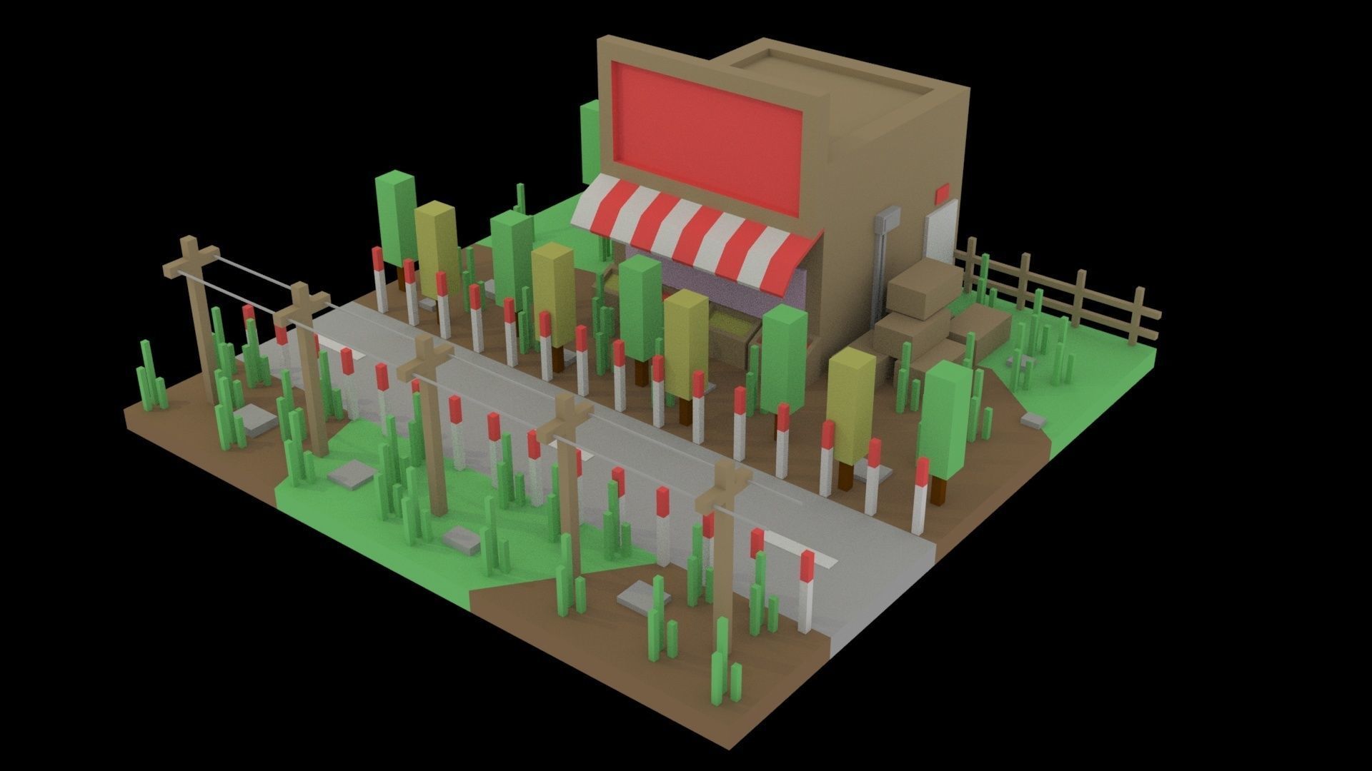 Low Poly Game Ready Town Market Low-poly 3D model_11