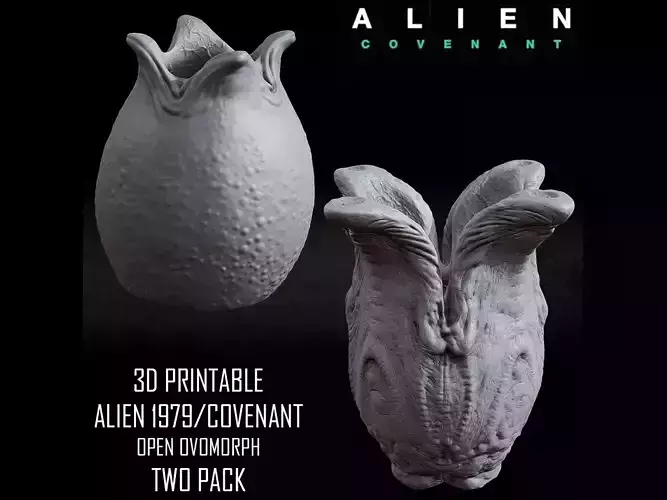 3D PRINTABLE OPEN ALIEN EGG 1979 COVENANT FLAT BOTTOM TWO PACK 3D print model