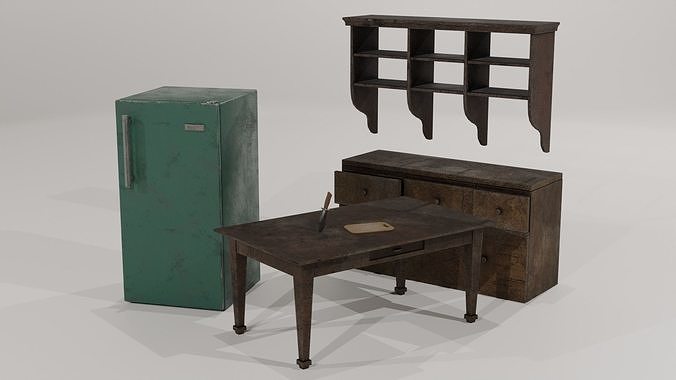 Old Kitchen Game-Ready Collection Low-poly 3D model