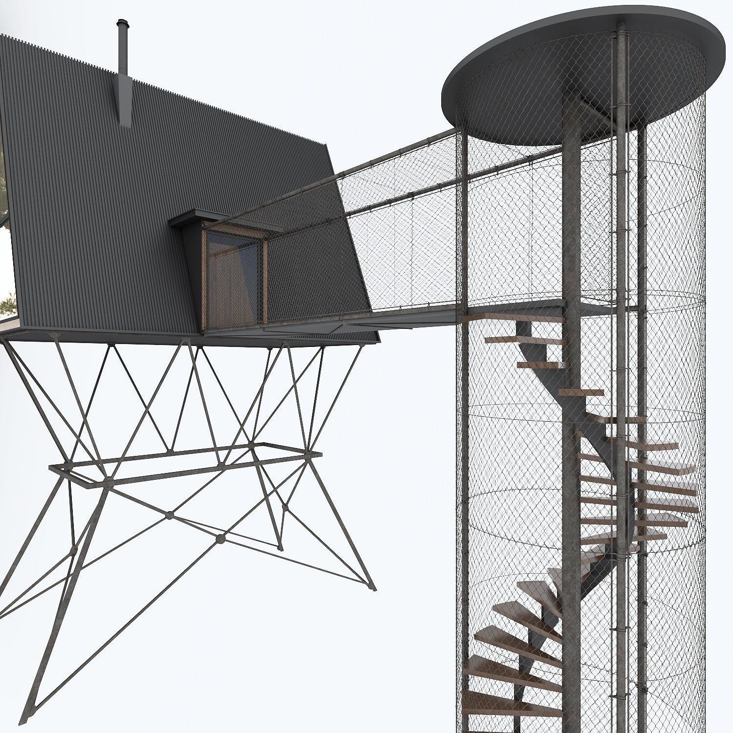 Modern Bungalow House 3D model_2