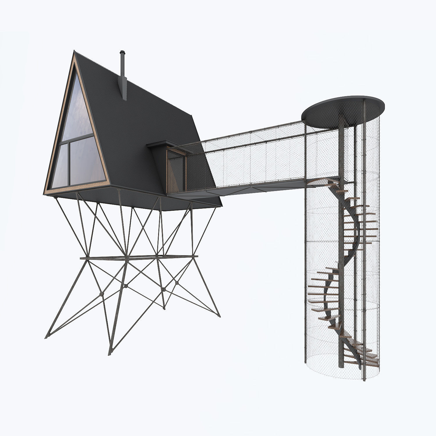 Modern Bungalow House 3D model_1