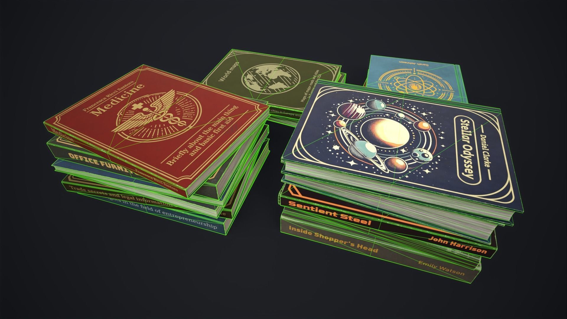 Retro books Low-poly 3D model_13