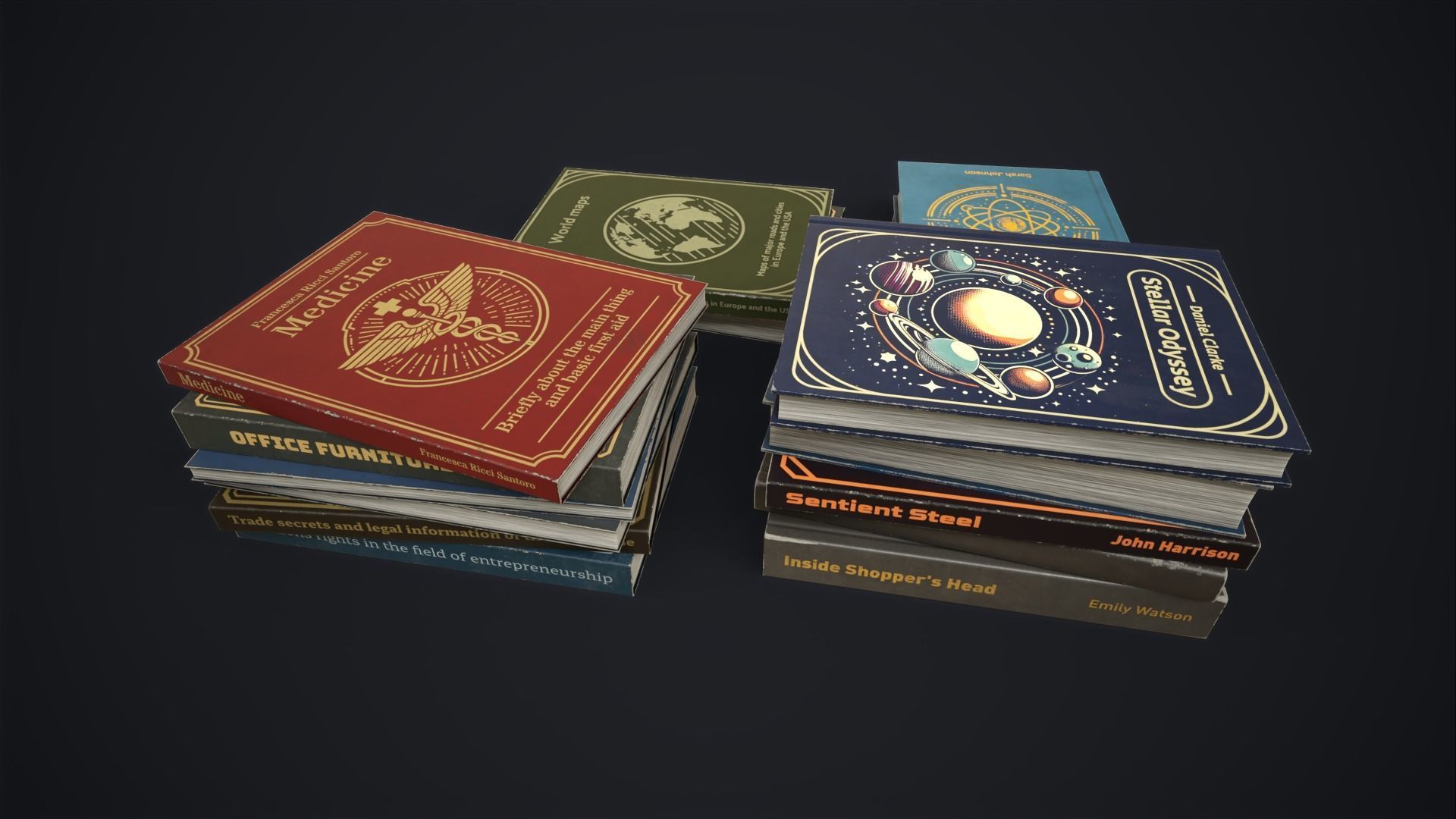 Retro books Low-poly 3D model_2