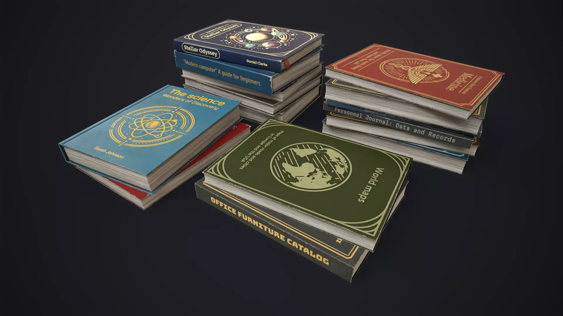 Retro books Low-poly 3D model_0