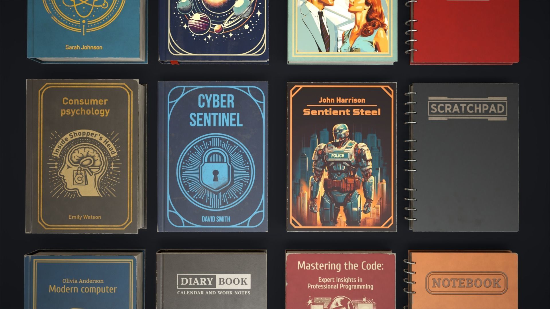 Retro books Low-poly 3D model_7