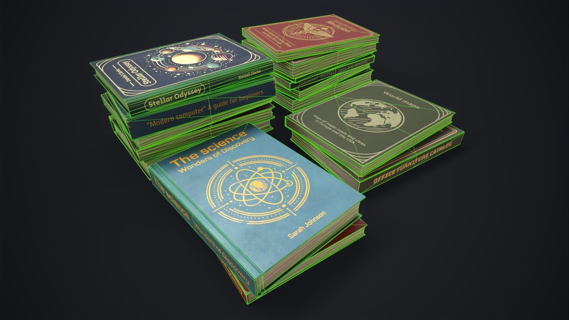 Retro books Low-poly 3D model_12