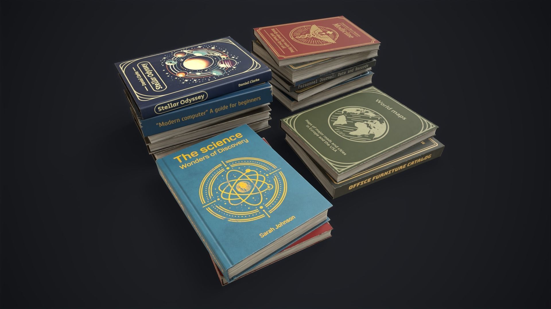 Retro books Low-poly 3D model_1